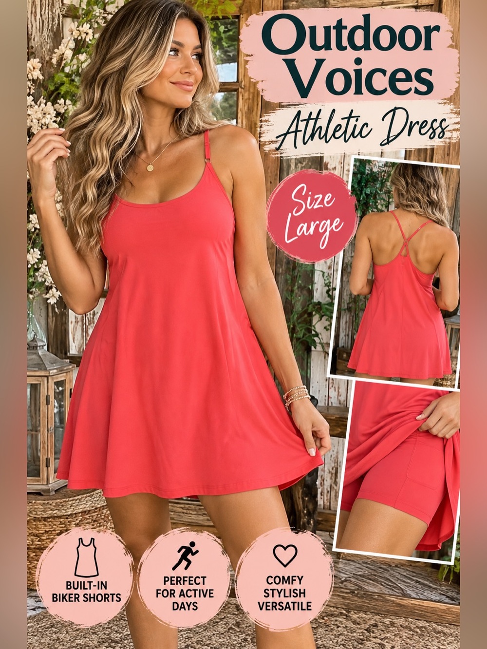Outdoor Voices Coral Athletic Mini Dress